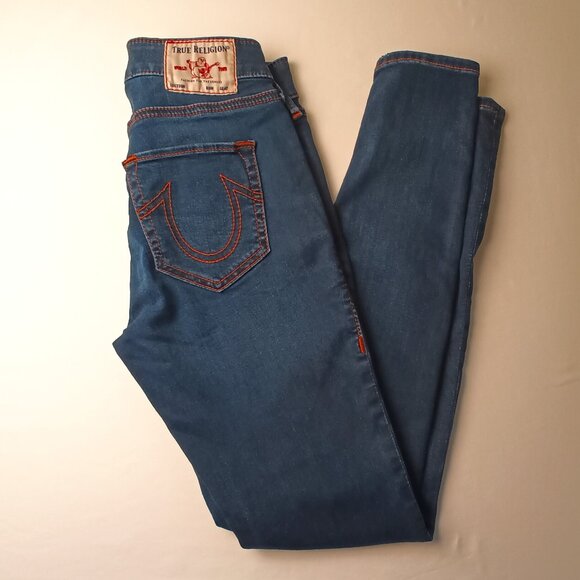 True Religion Jeans Jennie Curvy Mid Rise Skinny Dark Wash - Picture 1 of 10